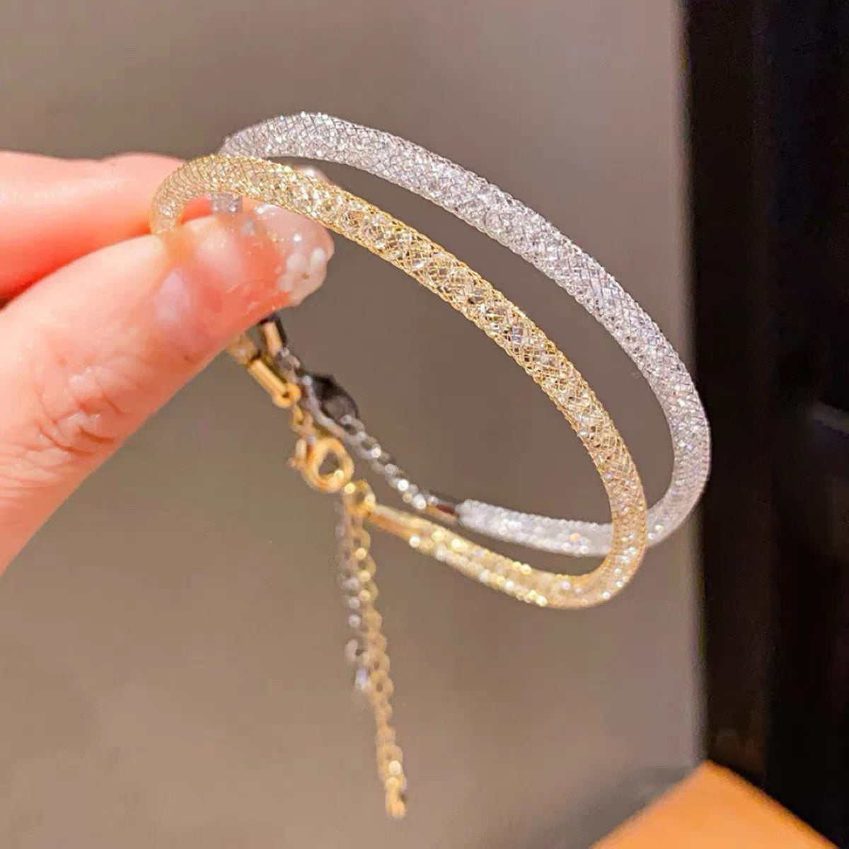 1pc 999 Sterling Silver Mesh Crystal Bracelet, Luxurious Style, Perfect For Daily Wear And Valentine's Gift