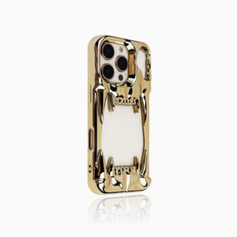 Electroplating Bright Silver Hollow Skull Tiger Tooth Mobile Phone Case