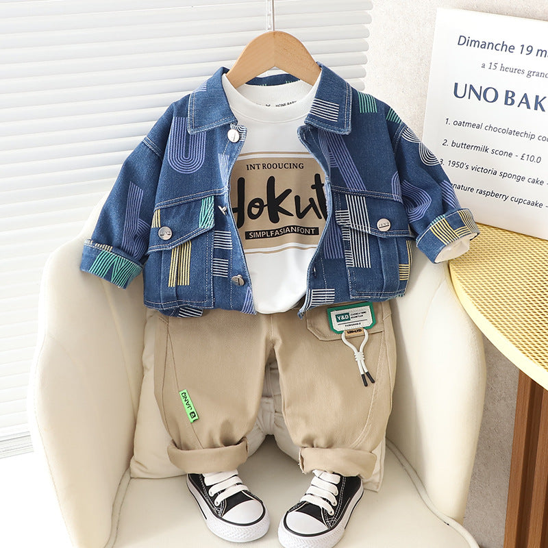 Boys Korean-style Top And Pants Set
