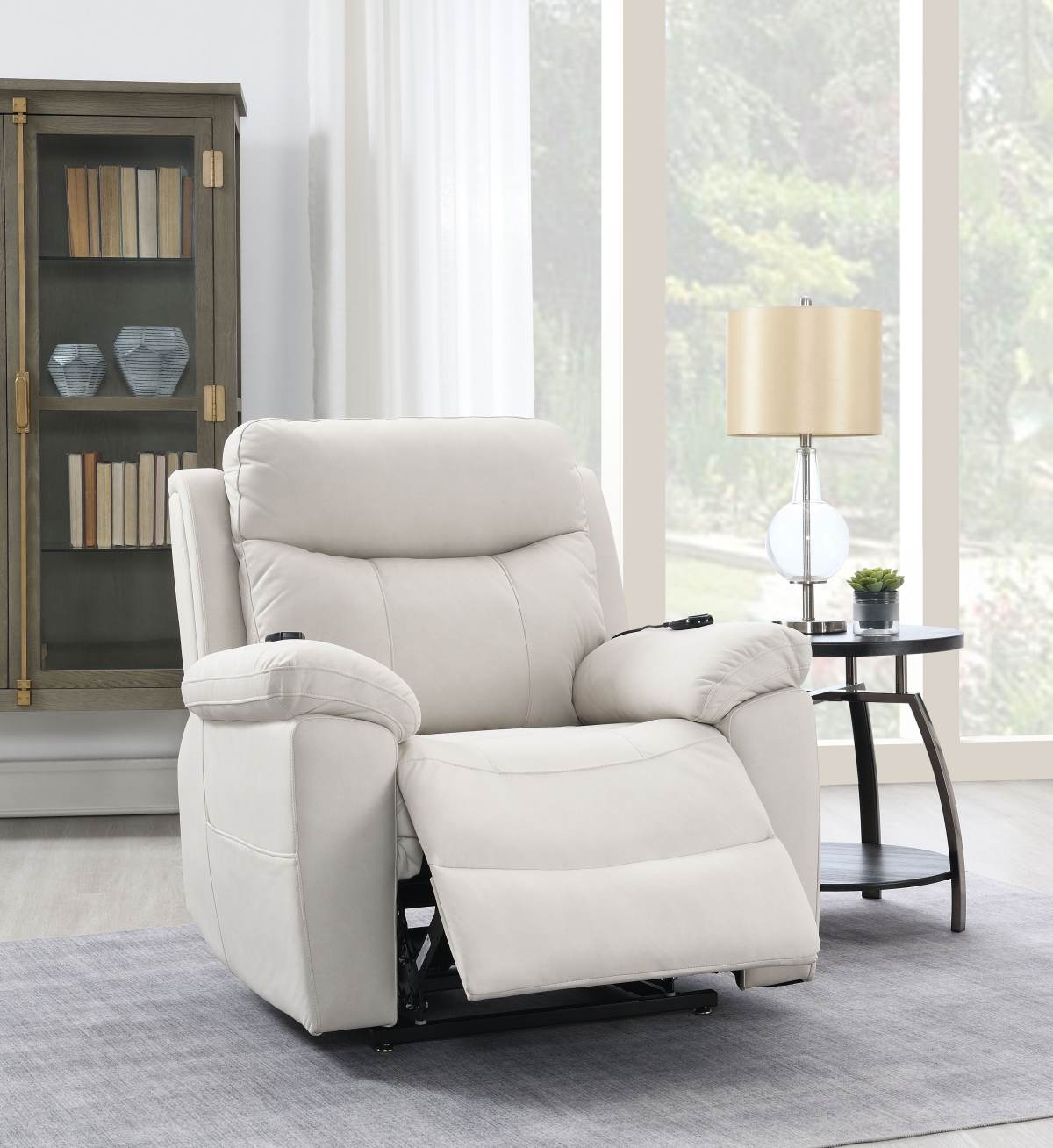 Chriki Beige Polished Microfiber Power Motion Recliner With Lift, Heating & Massage Chair