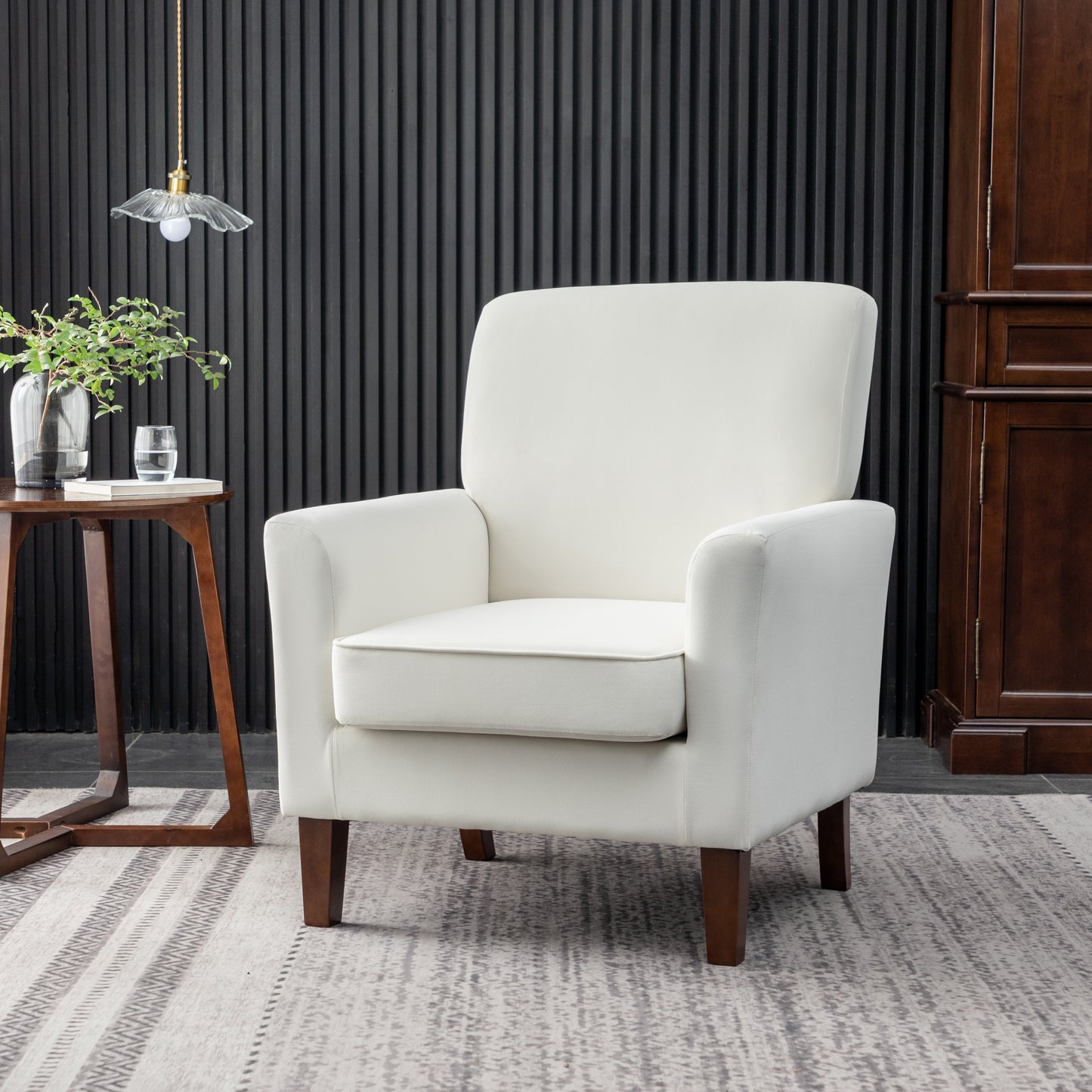 Patterned Polyester Blend Armchair, Solid Birch Wood Frame With Brown Tapered Legs, Foam Padded Accent Chair With Trim Detail For Living Room Office