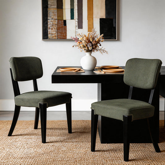 Modern Armless Dining Chairs Set Of 2, Green, Contemporary Side Chairs With Wood Legs   Versatile Accent Chairs For Dining Room, Kitchen, Or Living Room
