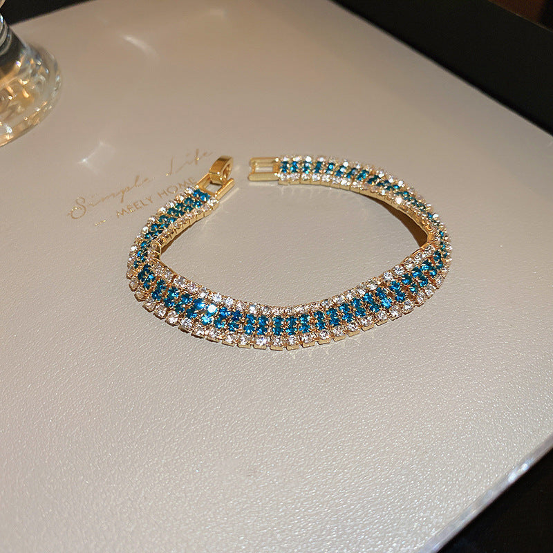 Crushed Ice Blue Cubic Zirconia Bracelet K-fashion Durable Bangle Fade Resistant Premium