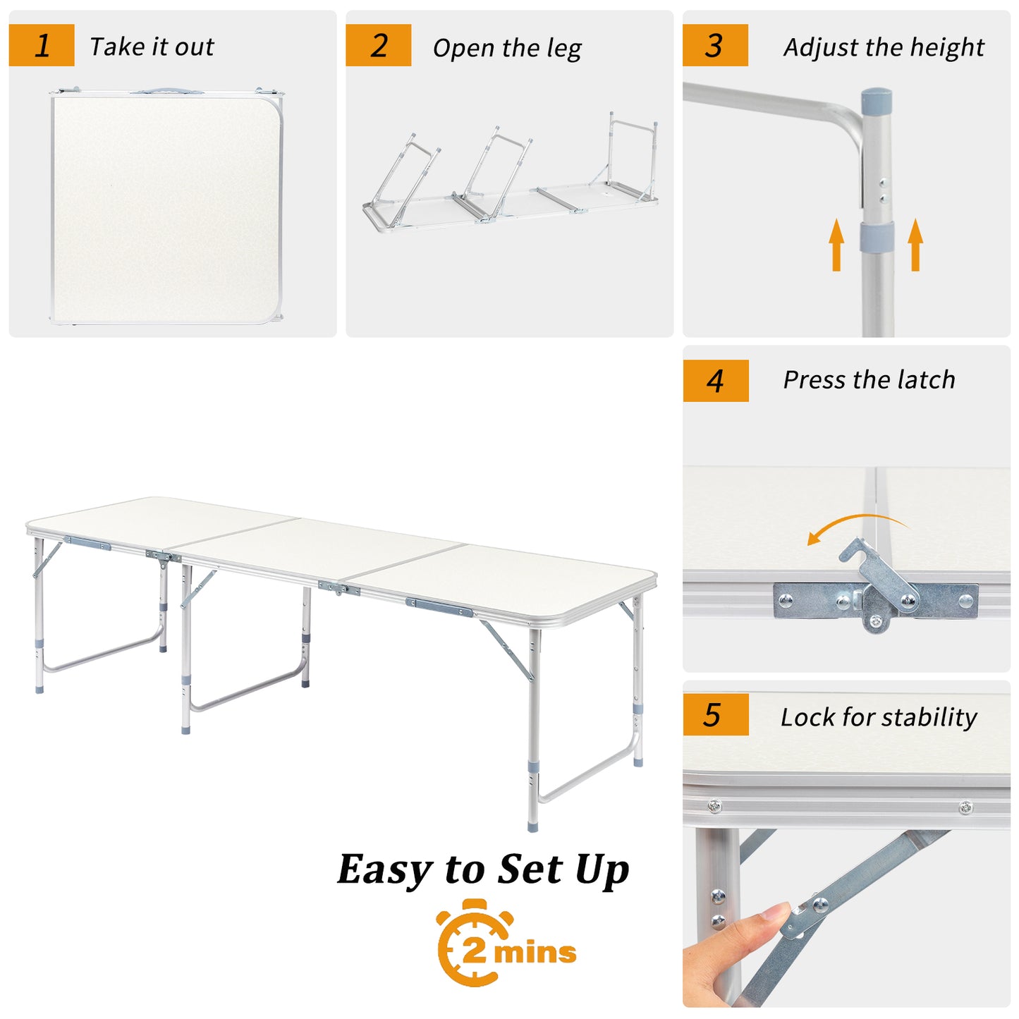 6ft 180-60cm Aluminum Alloy Folding Table Portable Foldable Desk For Camping Picnic BBQ Home Party