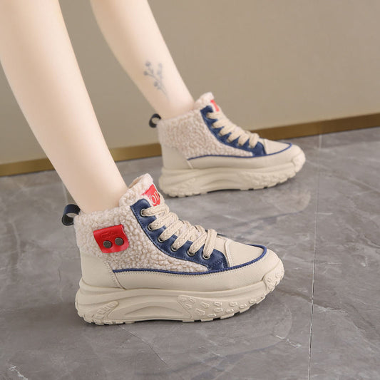 High-top White Sneakers New Korean-style Height-increasing And Warm-keeping Sports Shoes