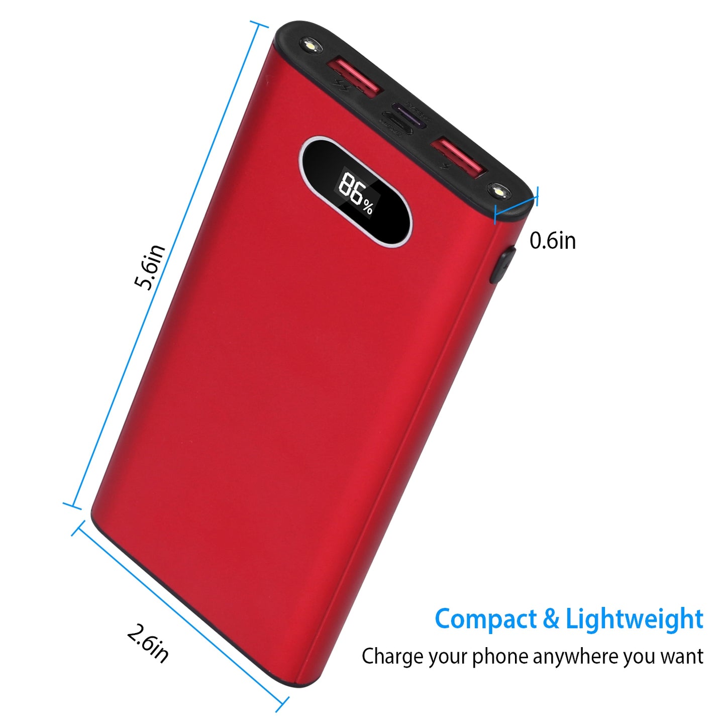 Green-Black-Red Color Options -- 1Pc 20000Mah Power Bank Portable Charger External Battery Pack 22.5W Super Fast Charging With LED Display Flashlight Fit For IOS Phone