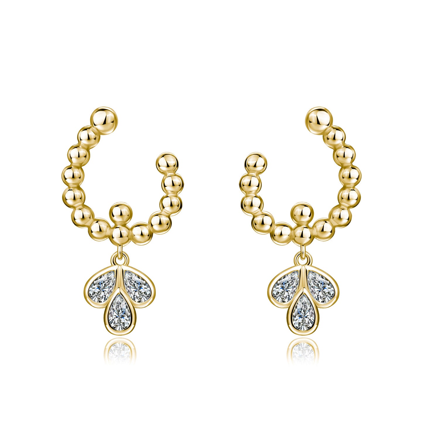 S925 Sterling Silver Beaded Hoop Earrings, Pear Cut D-VVS1 Moissanite Dangle, Platinum Plated 4.6g Women's Jewelry Gift Box Set