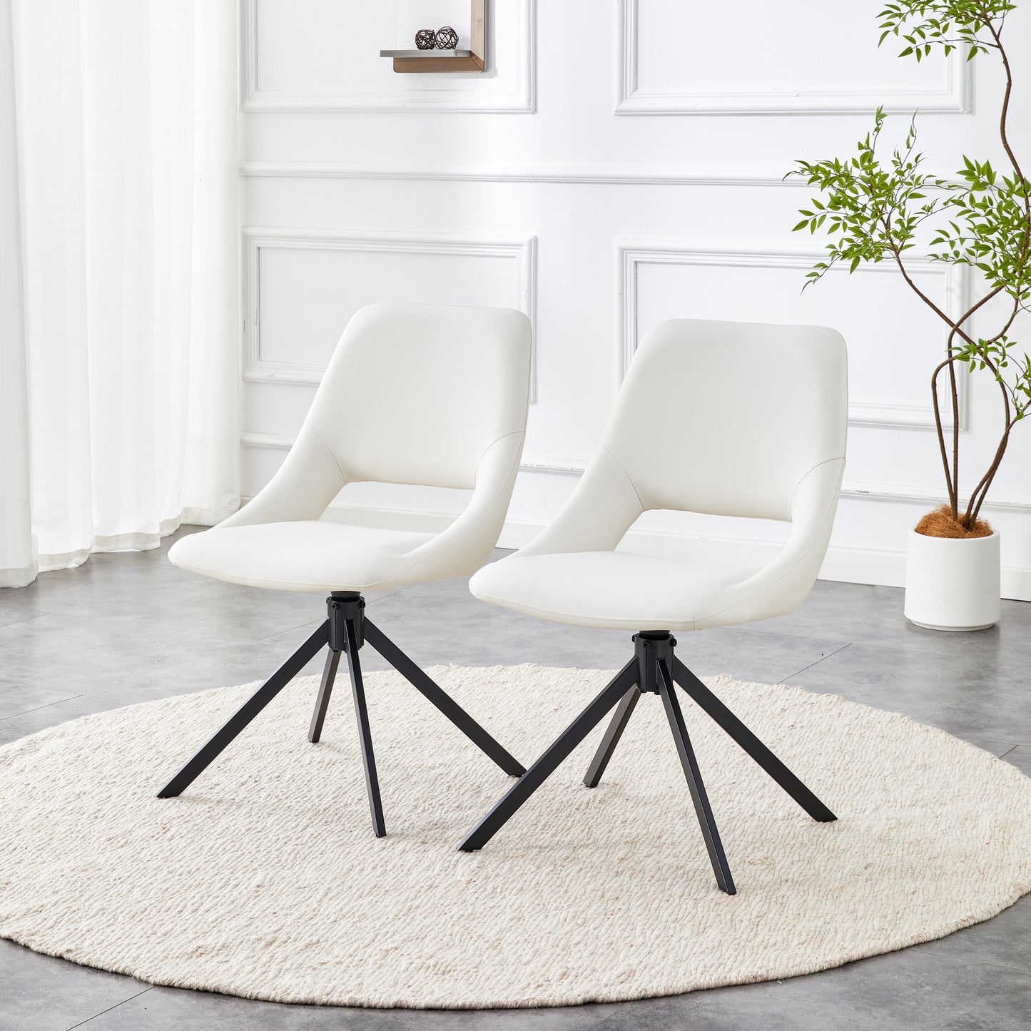 Dining Chairs Set Of 2, Comfortable Swivel Dining Room Chair, Metal Kitchen Chairs With GoldMesh Scratch-Resistant Leather And High Back  White, Set Of 2