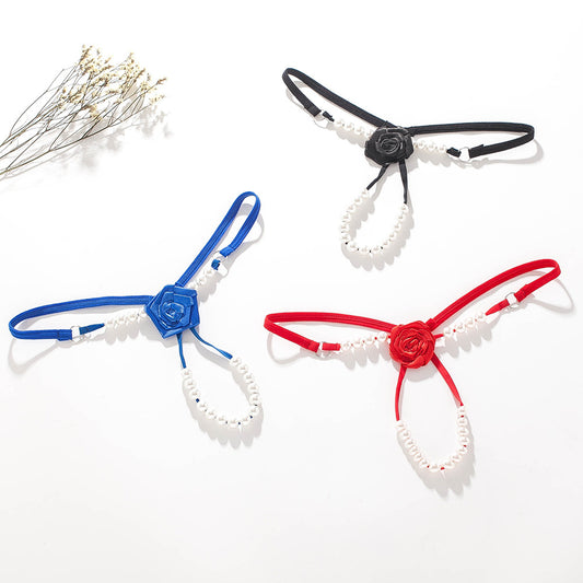 European And American Sexy Pearl Massage T-string Rose Thong
