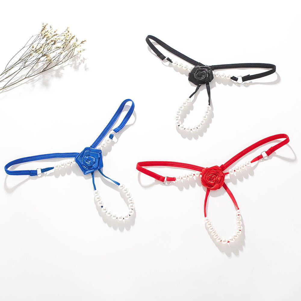 European And American Sexy Pearl Massage T-string Rose Thong