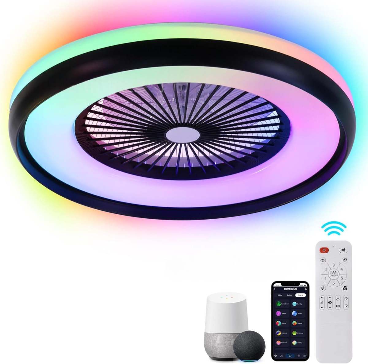 RGB Smart Bedroom Fan-Light With Graffiti Design