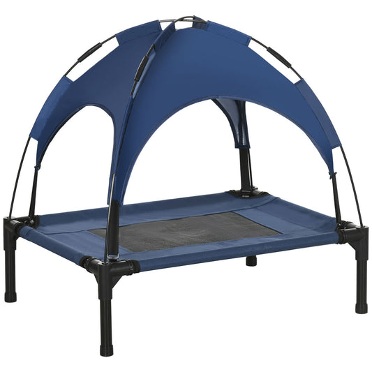 PawHut Raised Dog Bed Waterproof Elevated Pet Cot With Breathable Mesh UV Protection Canopy Blue, For Small Dogs, 61 X 46 X 62cm
