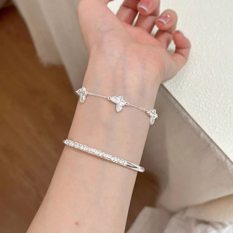 1pc 999 Sterling Silver Flower Charm Bracelet, Minimalist Delicate Style, Perfect For Daily Wear And Valentine's Gift