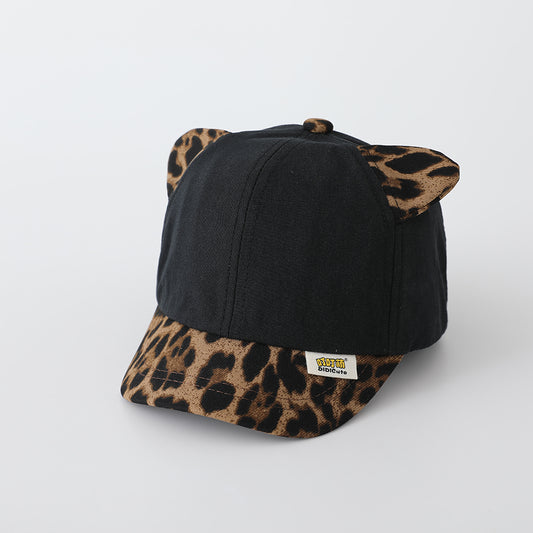 Korean Version Children's Patchwork Leopard Print Brimmed Adjustable Trendy Baseball Cap, Suitable For Outdoor Travel And Entertainment.