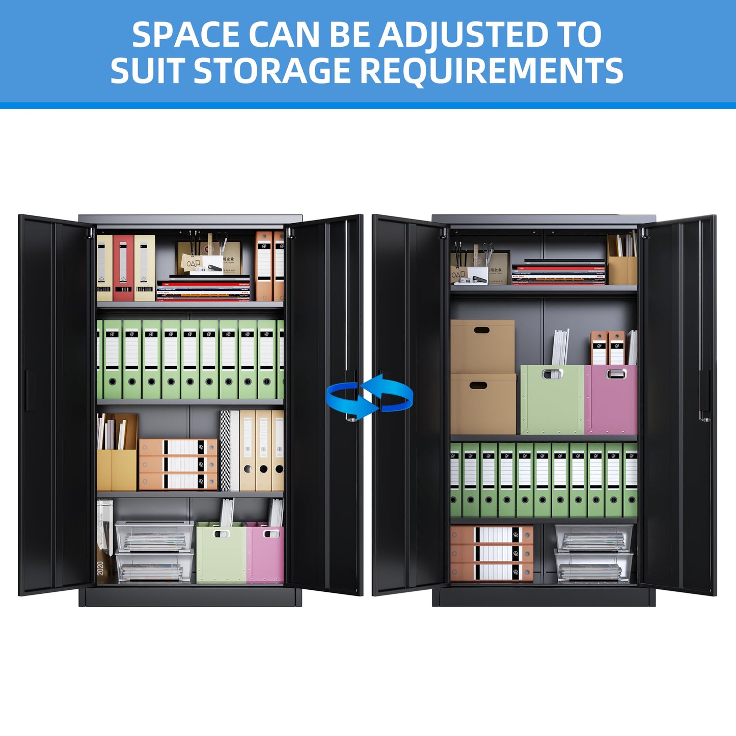 Metal Garage Storage Cabinet, Lockable Steel Storage Cabinet With 3 Adjustable Shelves For Garage, Office, Home, Assembly Required, Black