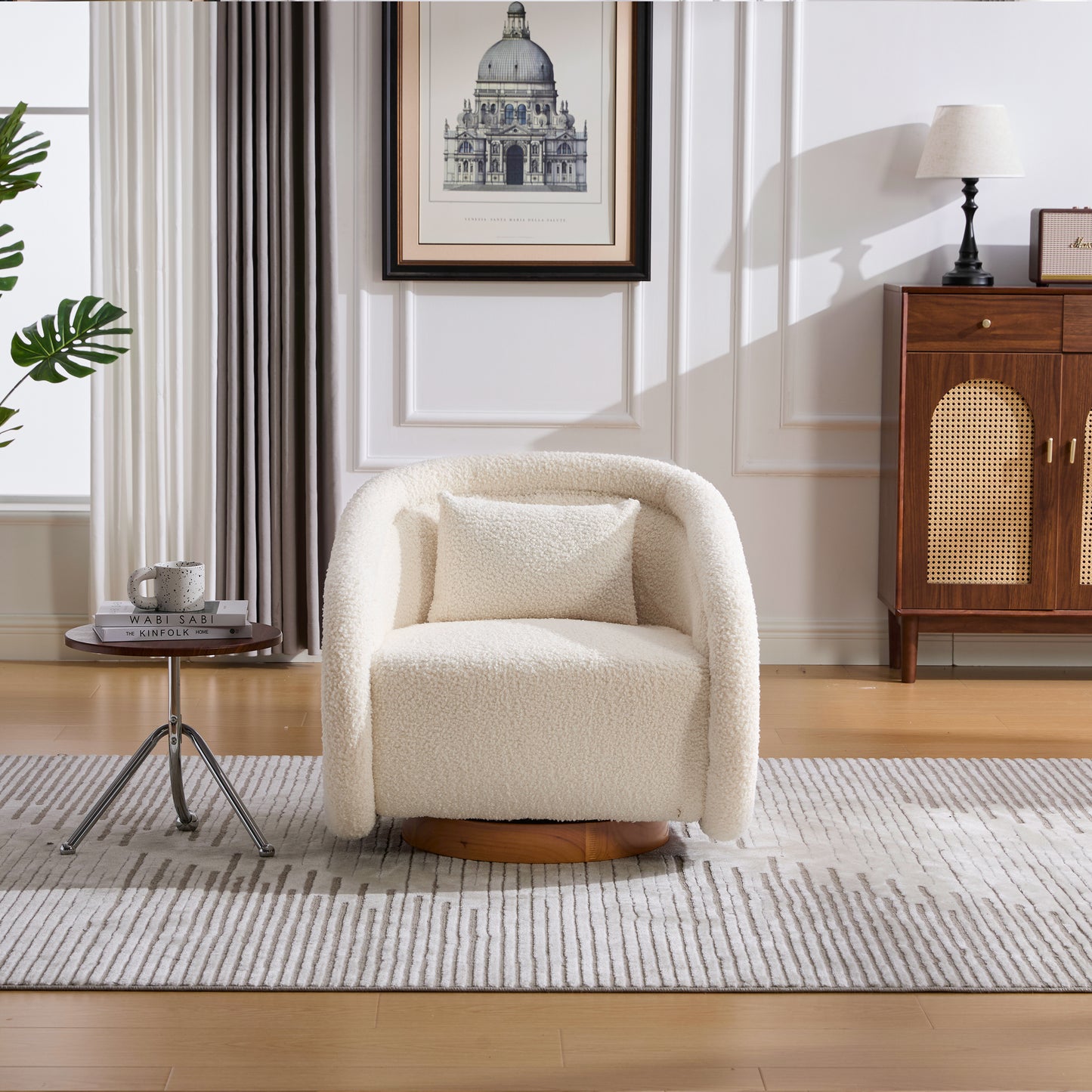 Swivel Accent Chair, 360 Degree Swivel Barrel Chair With Teddy Upholstery, Comfy Pumpkin Shaped Swivel Chair For Living Room, Bedroom, Or Office