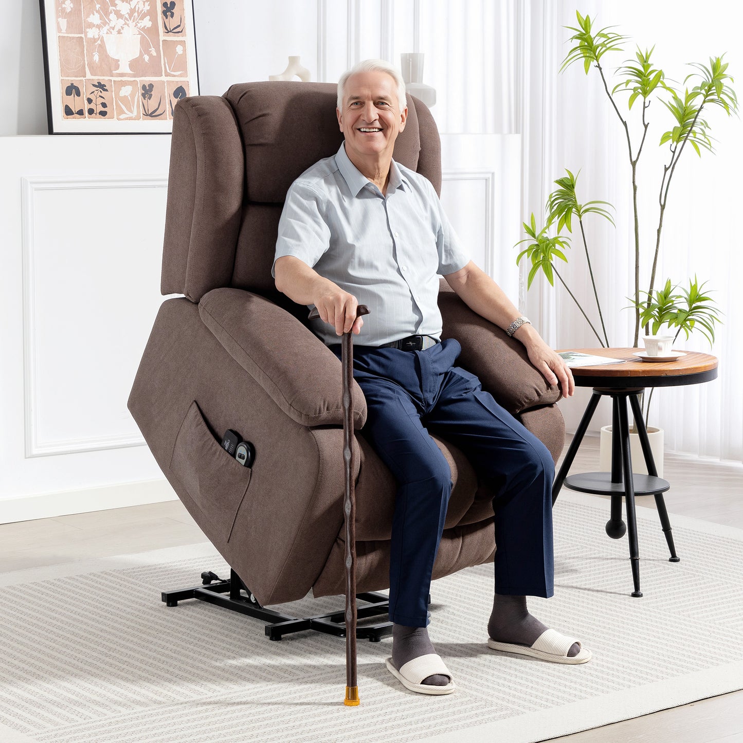 Eight-Point Massage Electric Lift Chair - Dark Brown