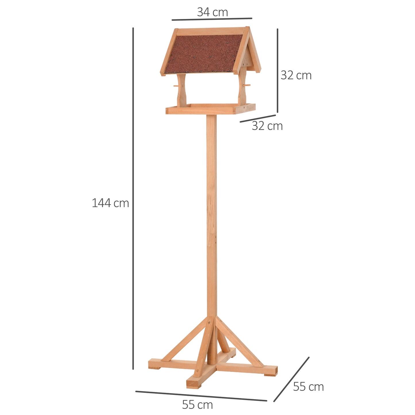 PawHut Wooden Bird Table Wild Bird Feeding Station Freestanding Feeder For Garden Outdoor 55 X 55 X 144cm