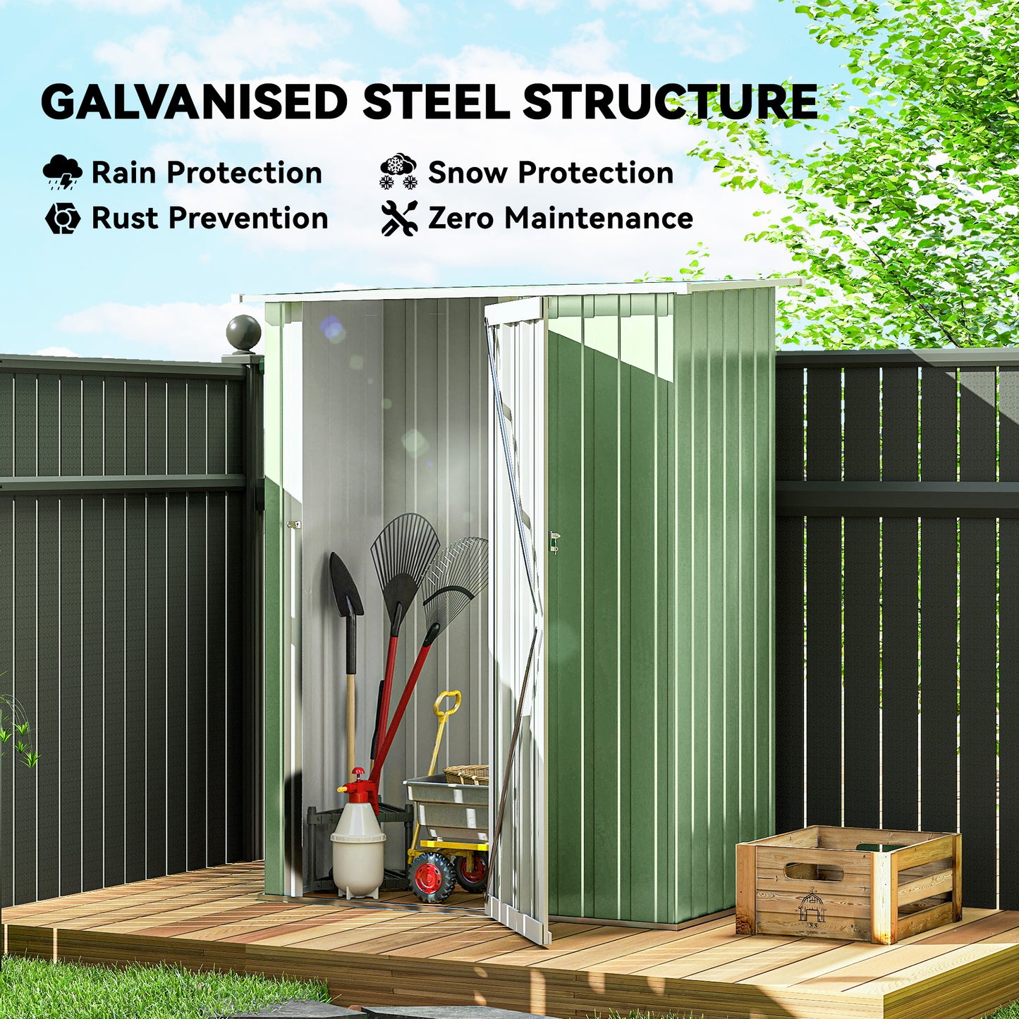 5ft X 3ft Garden Storage Shed, Outdoor Metal Shed With Sloped Roof, Lockable Door For Tools, Equipment, Light Green
