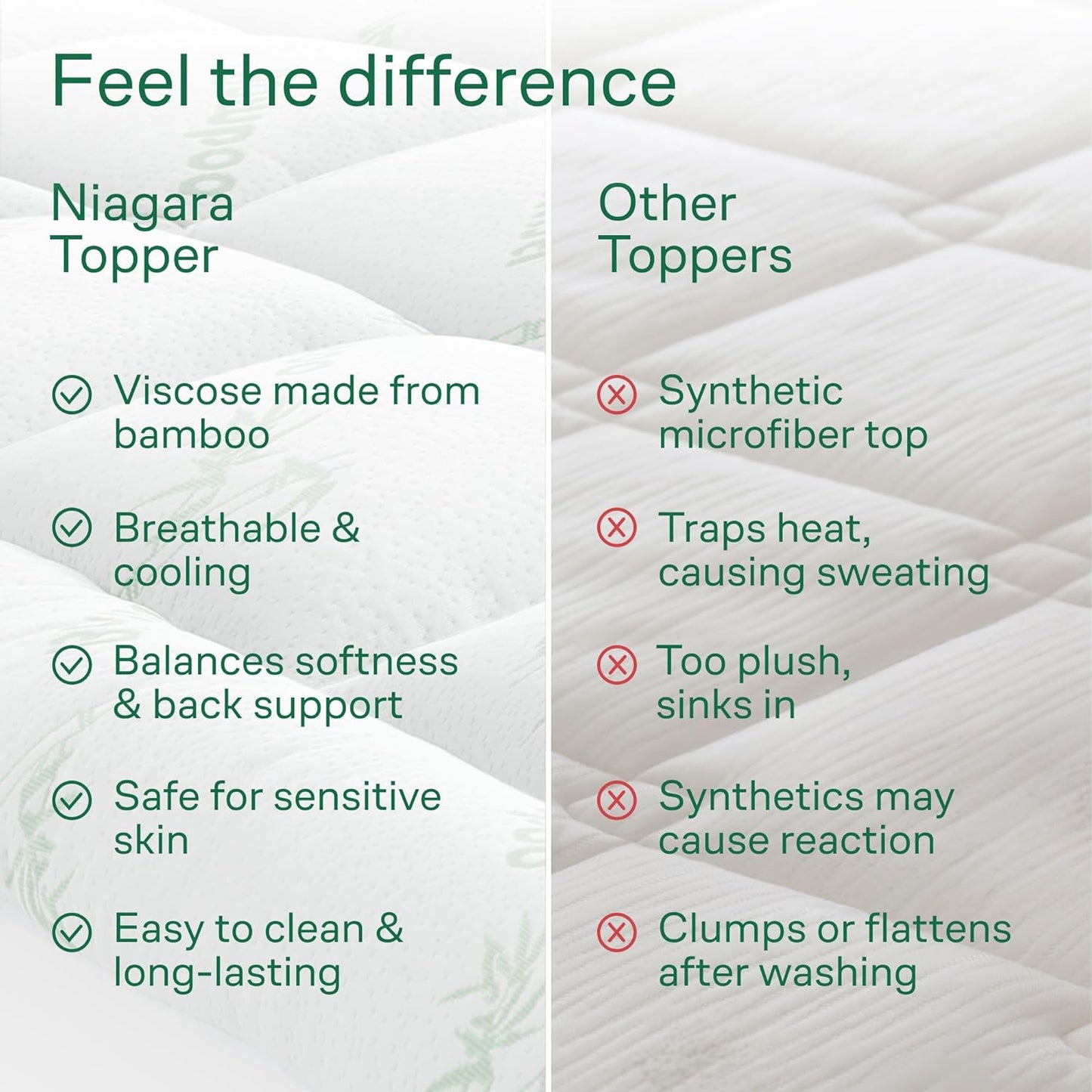 Sleep Solution Ultra Soft Queen Size Mattress Topper - Rayon Derived From Bamboo Pillow Top Mattress Pad For Back Pain Relief - Naturally Cooling For Hot Sleepers, Green