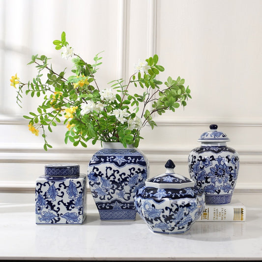 Blue-and-White Porcelain Ceramic Storage Jar Tea Caddy Ornament