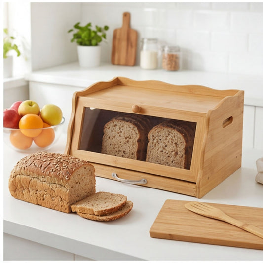Bamboo Bread Box—Practical Storage Solution With Accessories—Storage Accessories Set