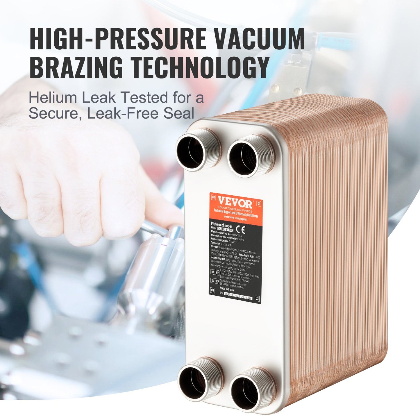 Heat Exchanger, 5"x 12" 80 Plates Brazed Plate Heat Exchanger, Copper/316L Stainless Steel Water To Water Heat Exchanger For Floor Heating, Water Heating, Snow Melting, Beer Cooling