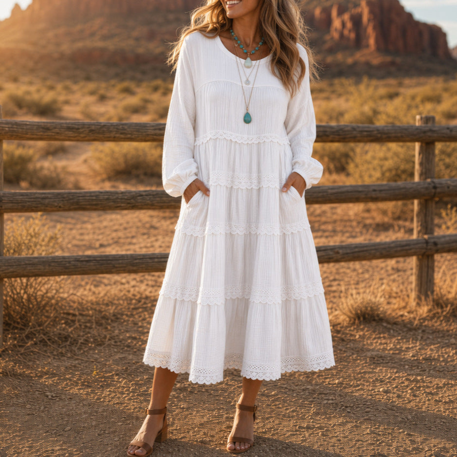 New European And American-style Solid-color Plus-size Long-sleeve Loose-fitting Dress