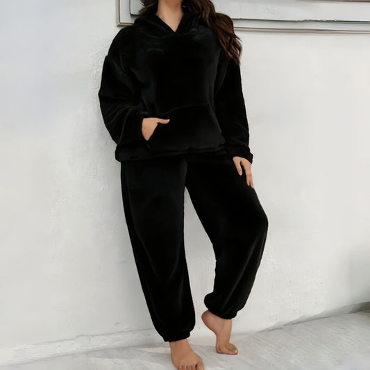 Hooded Long-sleeve Casual Pants With Patch Pockets Home Two-piece Set