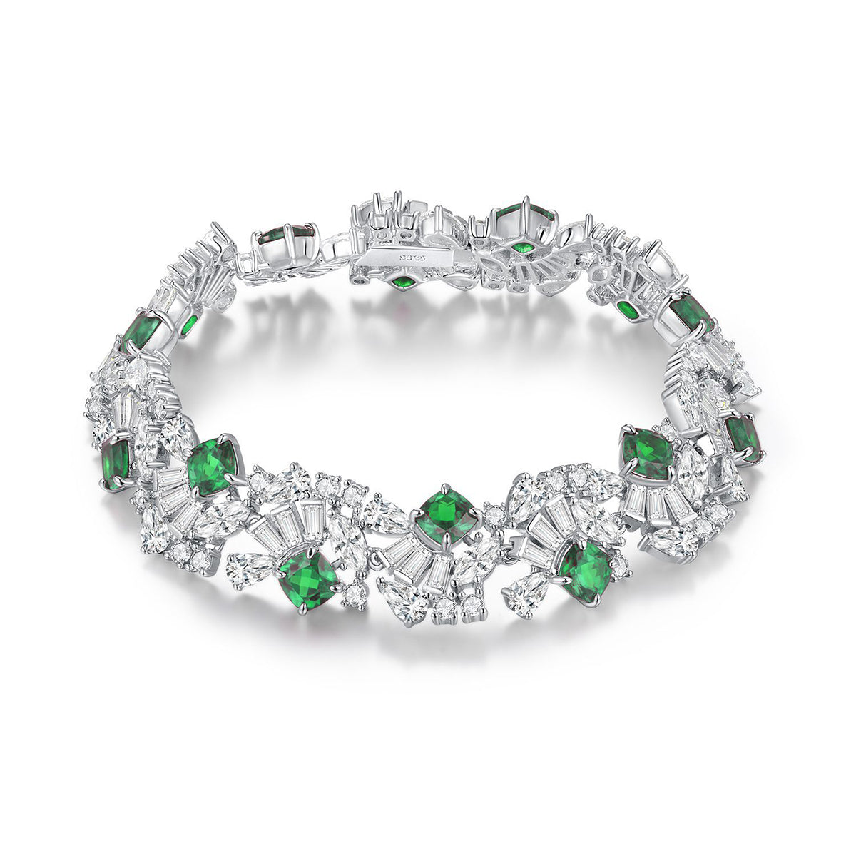 S925 Sterling Silver 5mm Lab-Grown Emerald Ruby Sapphire Tennis Bracelet 16.5cm 14 Stones Platinum Plated Gift Box