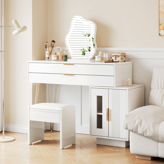 Makeup Table With LED Illuminated Mirror, White Makeup Table Set With Extendable Design, Modern Cosmetics Table For The Bedroom Dimensions B100-H78-T40 Cm Without Stool  Old Sku RN3190845AAW