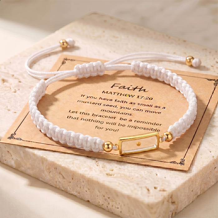 Real Mustard Seed Faith Bracelet, Adjustable Braided Nylon Cord Bracelet For Women Men, Stainless Steel Religious Christian Gift With Scripture Card