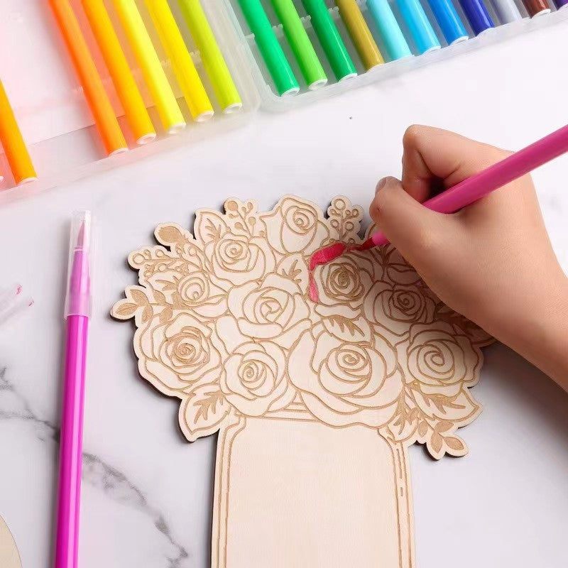 Log DIY Painted Vase Flower Ornaments Laser Engraving Wooden Flower Arrangement Crafts Mother's Day Handmade Gifts Desktop Decoration
