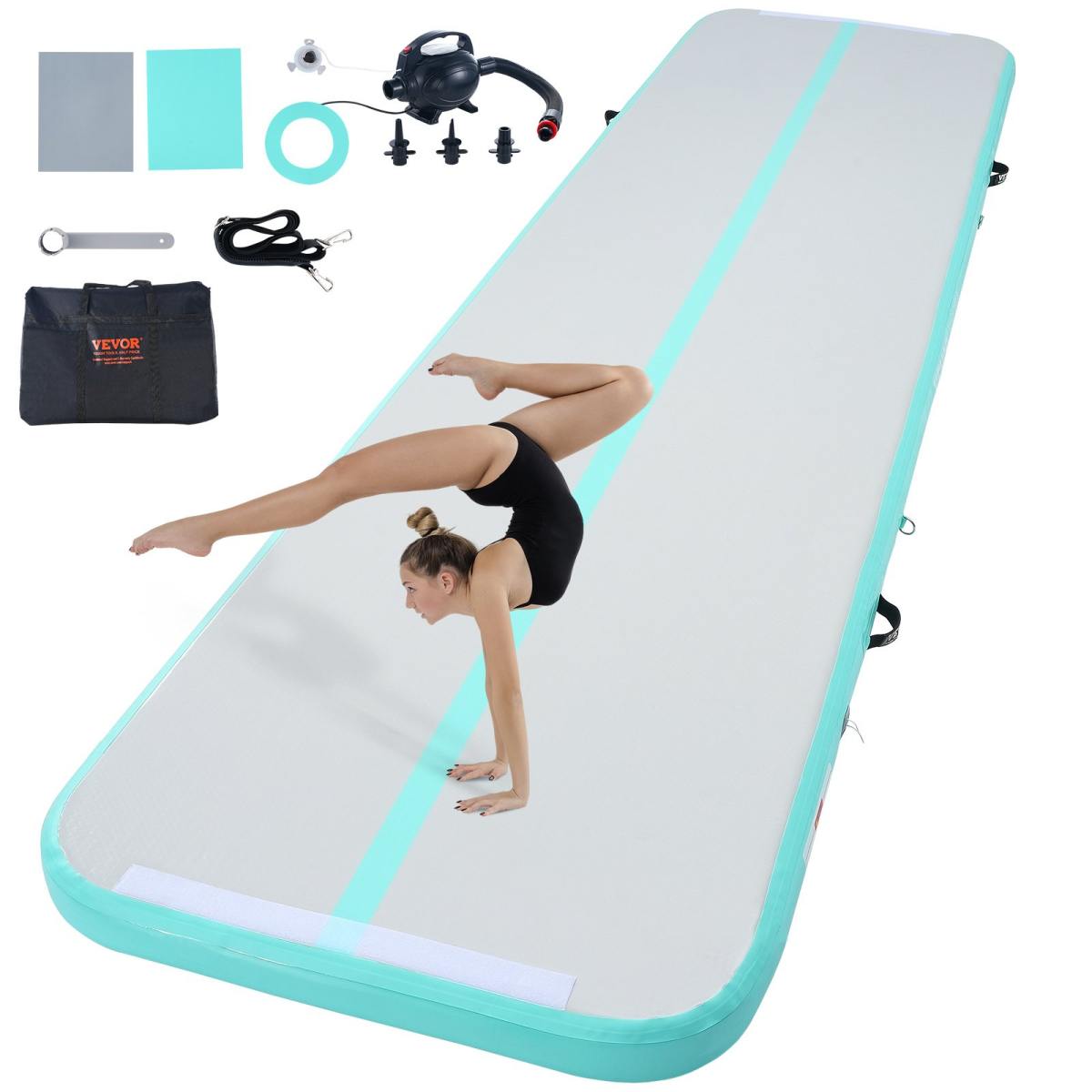 Gymnastik-Luftmatte 10 Cm Dick Aufblasbare Gymnastik-Tumbling-Matte, Tumbling-Bahn Mit Elektrischer Pumpe, Trainingsmatten Für Den Heimgebrauch/Fitnessstudio /Yoga/Cheerleading/Strand/Park Grün