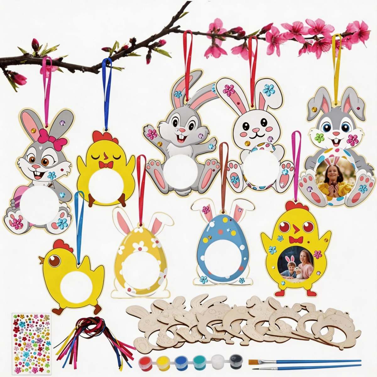 Set Of 9 Wooden Easter Picture Frames For The Table—Easter Decor, Photo Frame Set, Spring Table Decor, Easter Decoration, Gift