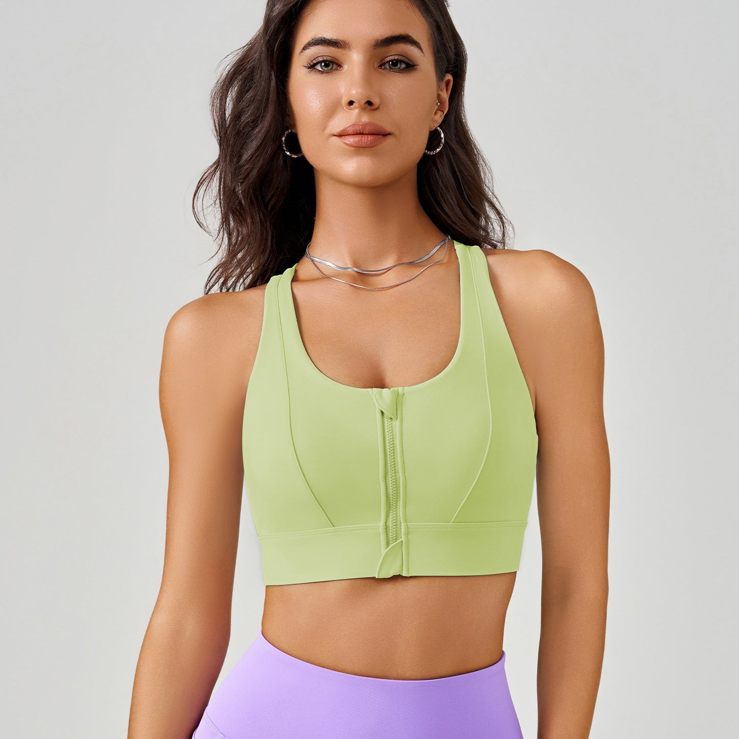 New Spring & Summer Front Zipper Yoga Bra, Back Support High Impact Shockproof Running Vest, Integrated Sports Yoga Top