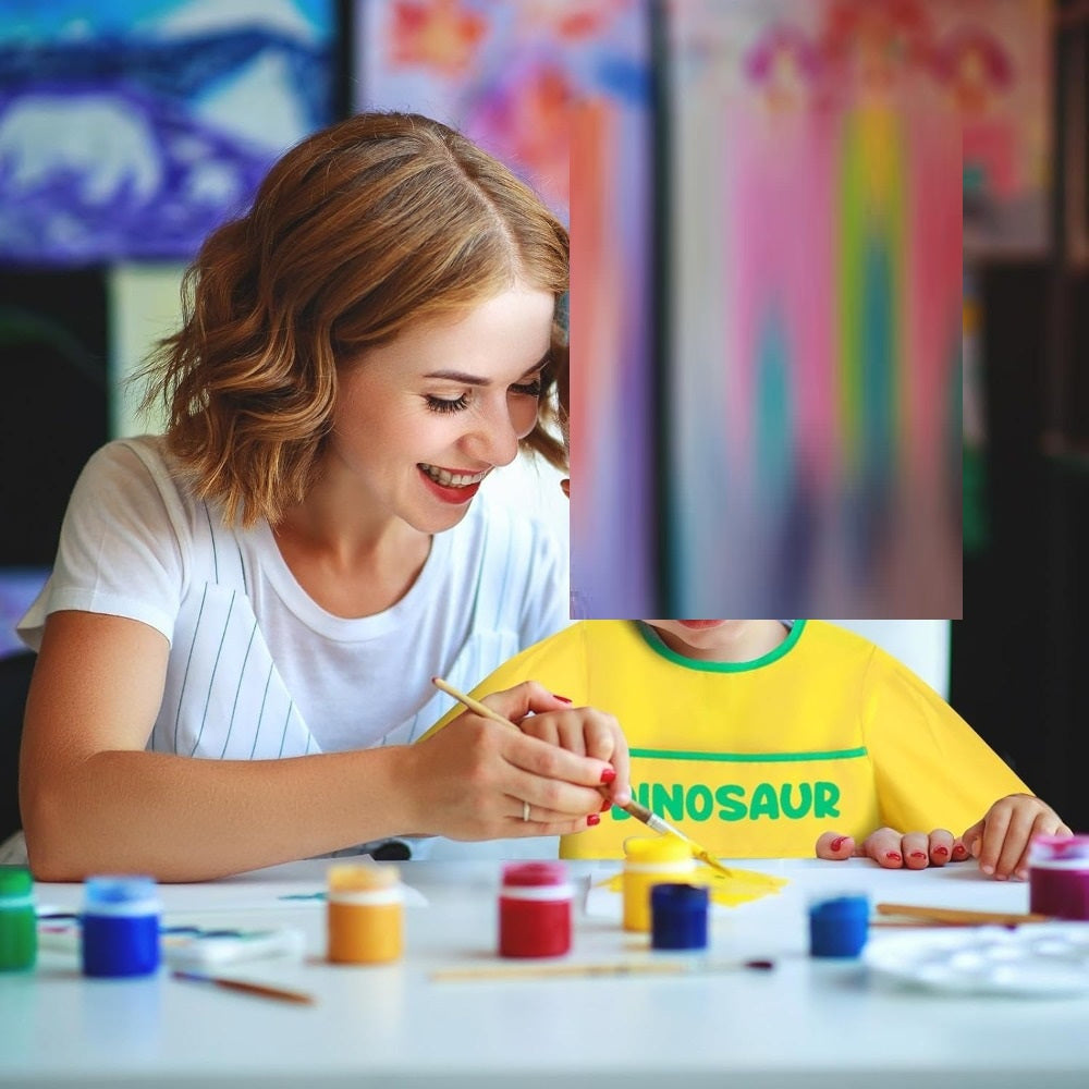 Art Apron With Sleeves, 1 Piece - Painting Apron With Dinosaur Motif - Long-Sleeved Painting Apron - Creative Craft Apron – Event And Party Accessories