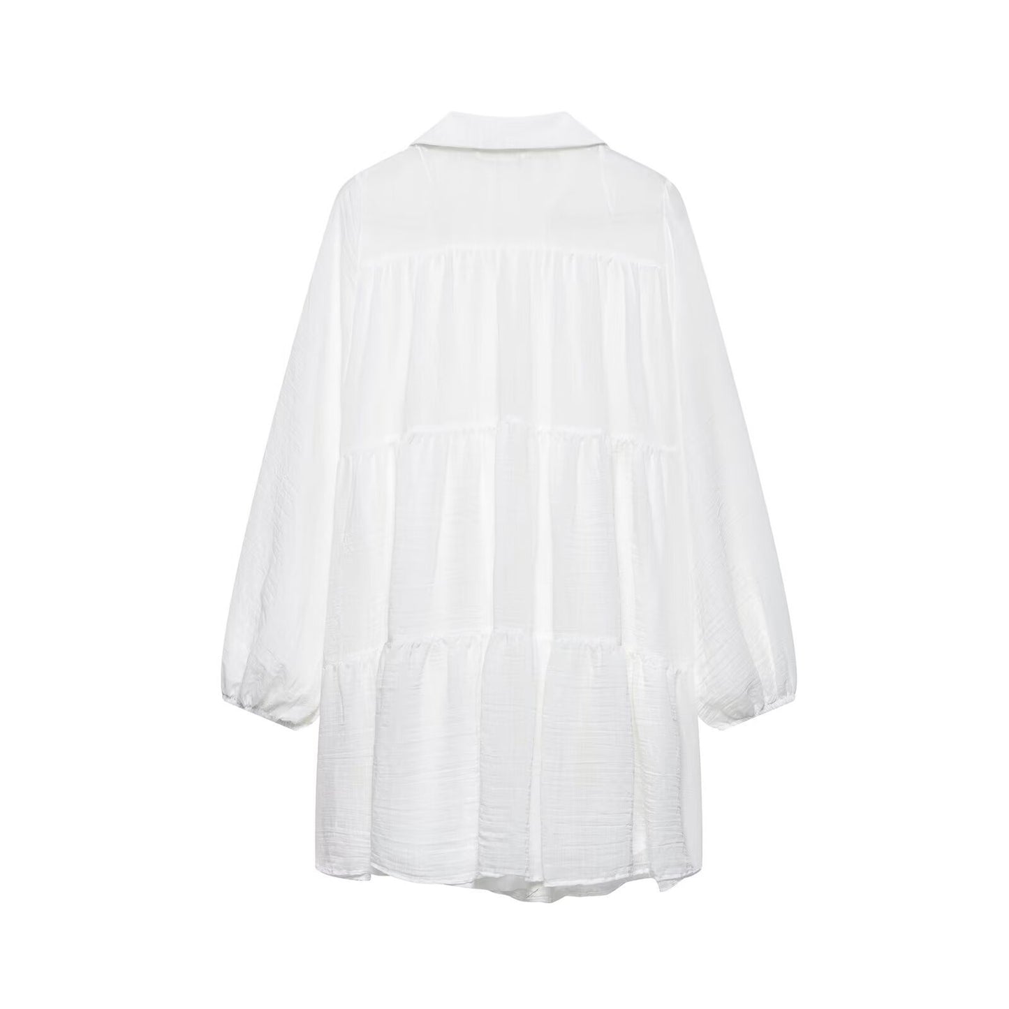 Summer Fashion V-neck Layered Patchwork Short-length Long-sleeve Loose-fitting Dress