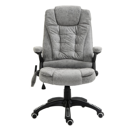 Vinsetto Massage Recliner Chair Heated Office Chair With Six Massage Points Microfiber Cloth 360Swivel Wheels Grey
