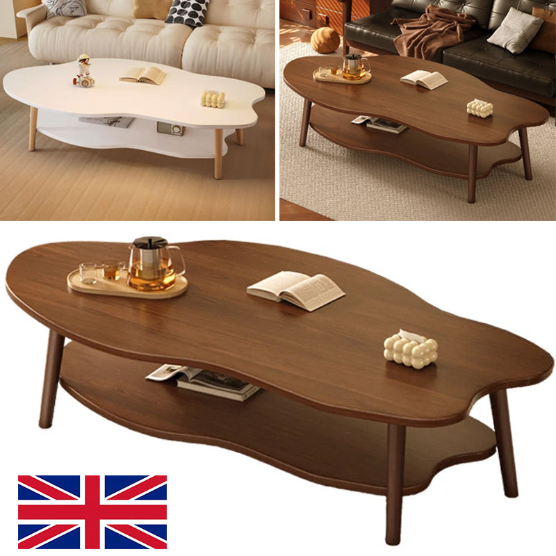2 Layer Coffee Table Tea Table Cloud Modern Living Room Desk W  Storage Shelf UK