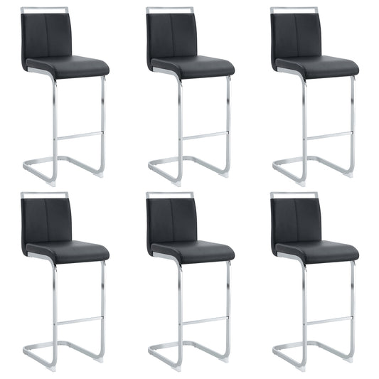 Modern And Beautiful Bar Stool Upholstered In PU Leather With C-shaped Silver Metal Legs For Dining Rooms, Kitchens, Terraces And Guest Office Chairs.  Set Of 6     Black  PU