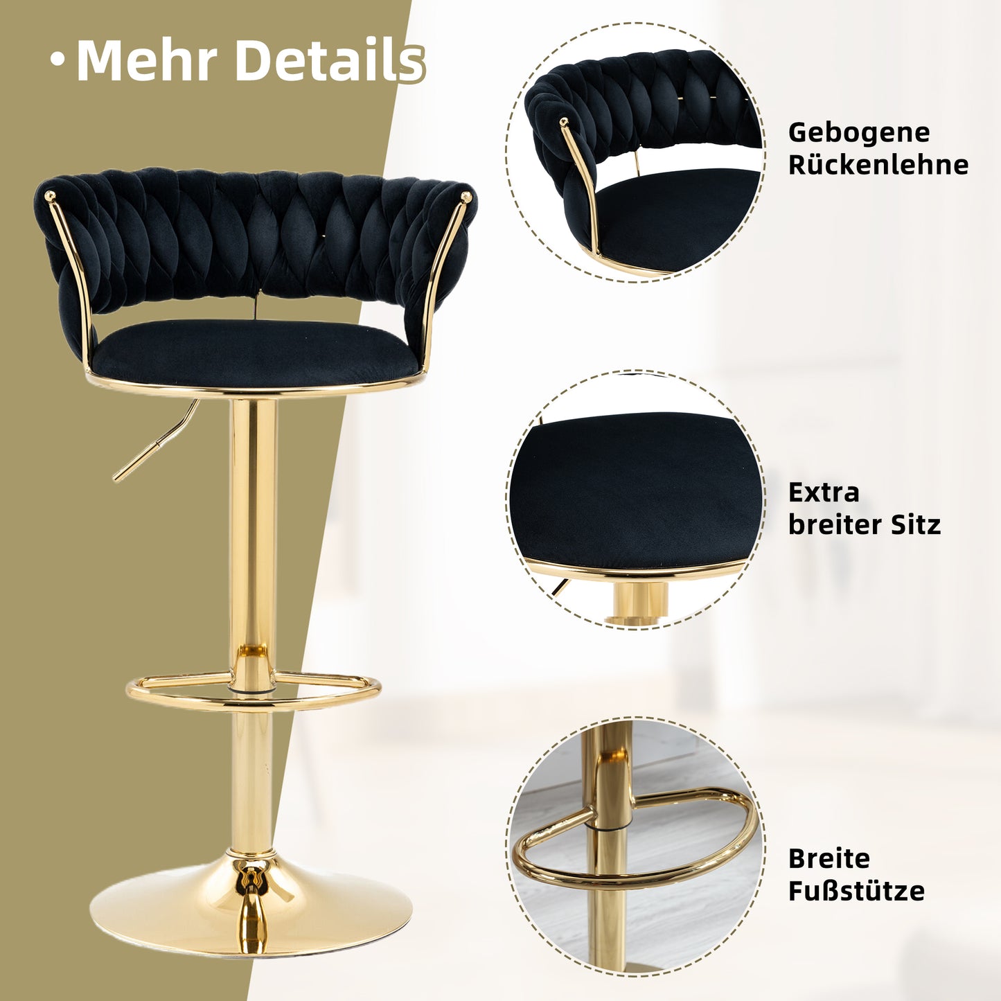Old Sku W1880109443,Velvet 360 Swivel Bar Stool 2 Piece Set, Handmade Backrest One-button Adjustable Height Bar Stool, Very Soft Upholstered Kitchen Dining Chair, Kitchen Island