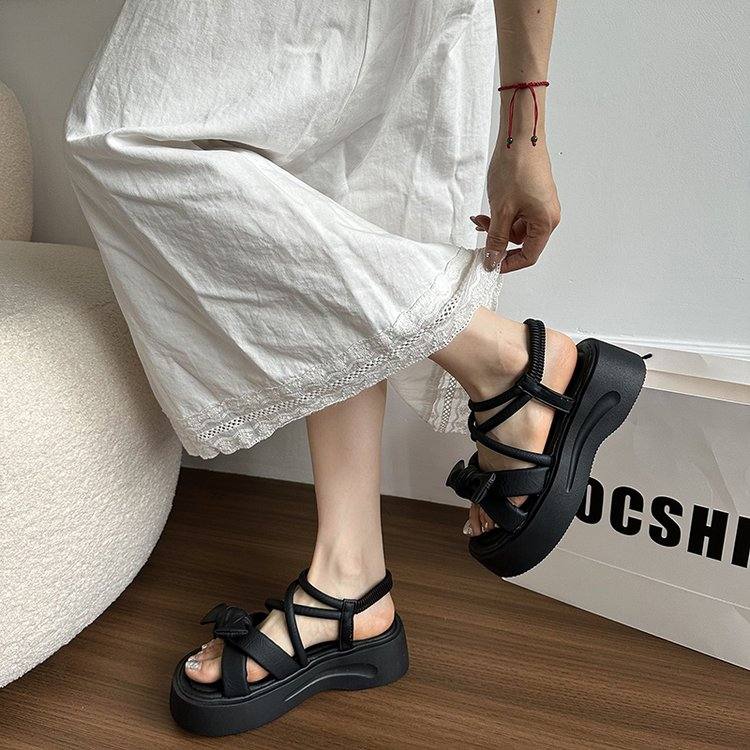 Women Summer New French Style Bow Platform Slide Sandals, Open Toe Outdoor Slip On Sandals Match Dresses