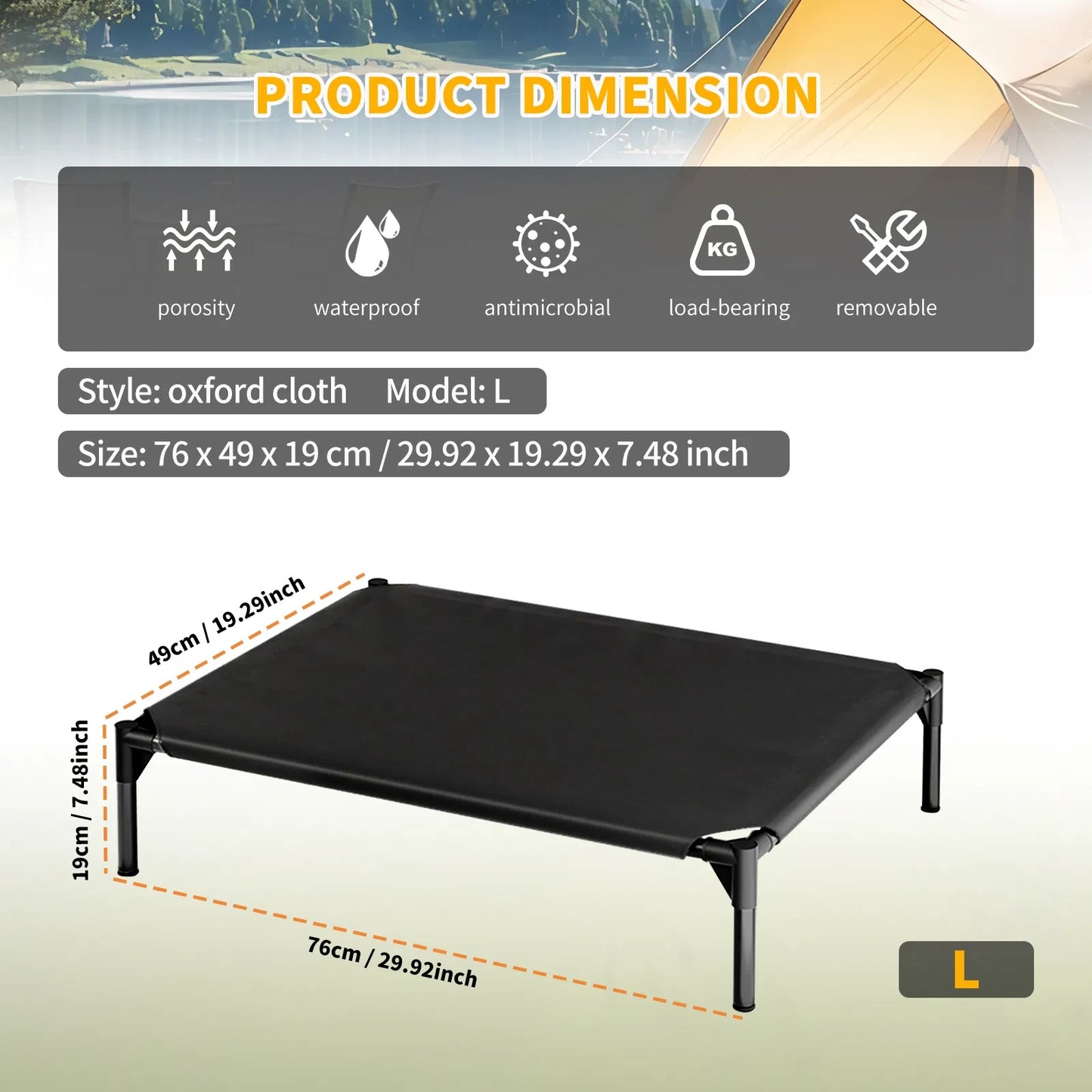 Elevated Breathable Mesh Pet Bed, Indoor Or Outdoor Use, Sizes For Small To XL Pets