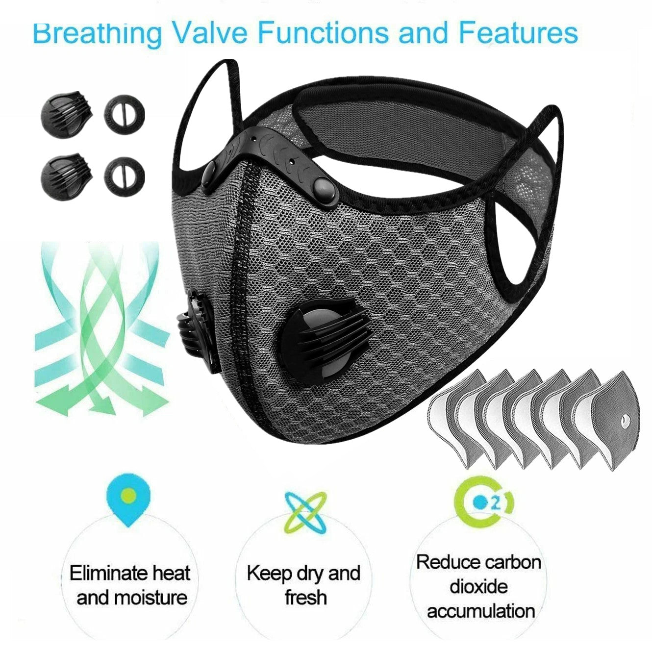 Face Mask With Active Carbon Filter Breathing Valves Reusable Cycling Sport Mesh