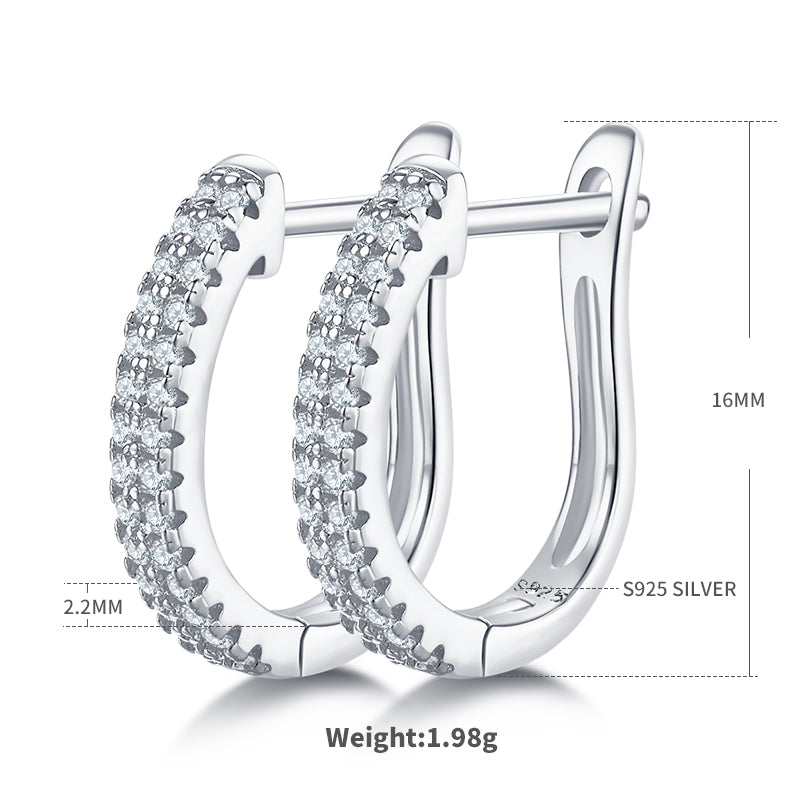 1.9g S925 Sterling Silver 16mm Textured Moissanite Hoop Earrings  Pave Huggie Hoops With GRA Certificate, Platinum Plated Jewelry Gift Box Set For Women