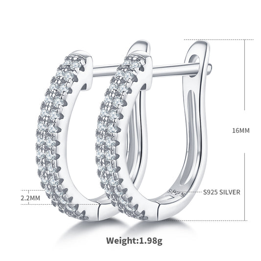 1.9g S925 Sterling Silver 16mm Textured Moissanite Hoop Earrings  Pave Huggie Hoops With GRA Certificate, Platinum Plated Jewelry Gift Box Set For Women