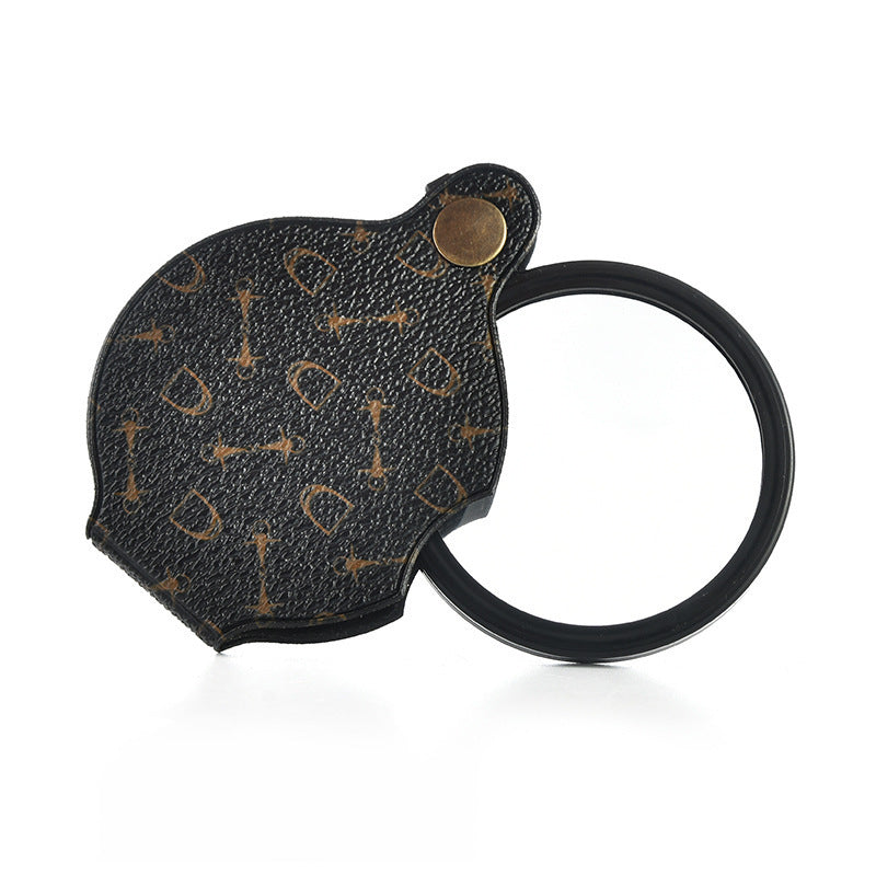Portable 70mm Textured Leather Case Folding Magnifier High-Definition Promotional Gift