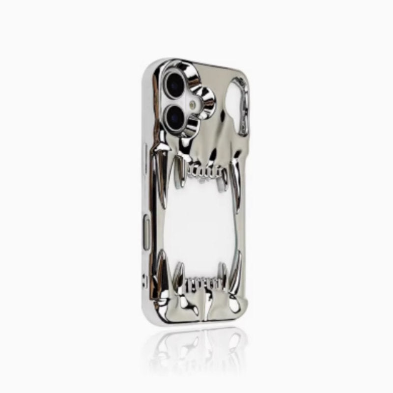 Electroplating Bright Silver Hollow Skull Tiger Tooth Mobile Phone Case