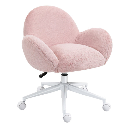Makeup Vanity Chair, Cute Fluffy Desk Chair With Rolling Wheels For Bedroom Living Room, Pink